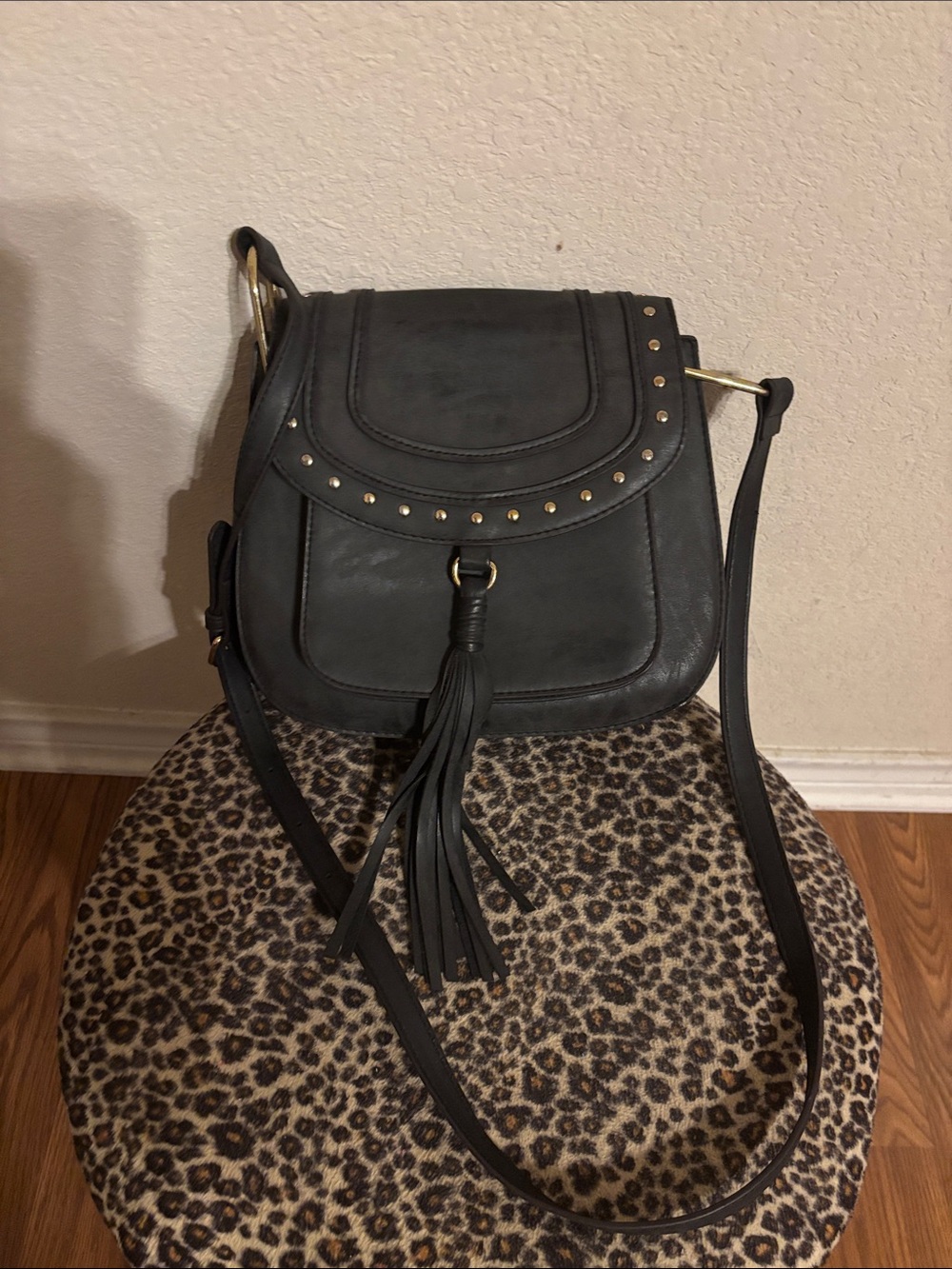 Franco Sarto Black Studded Crossbody Bag with Tassel